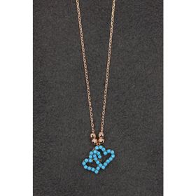 Bella Gloria TGK0166 Turkuaz Kalpler Rose Kadın Gümüş Kolye