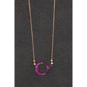 Bella Gloria TGK0186 Kırmızı Ayyıldız Rose Kadın Gümüş Kolye