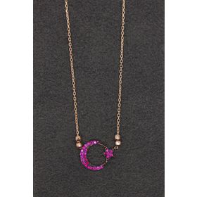 Bella Gloria TGK0186 Kırmızı Ayyıldız Rose Kadın Gümüş Kolye