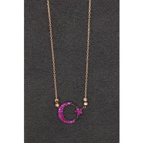 Bella Gloria TGK0186 Kırmızı Ayyıldız Rose Kadın Gümüş Kolye