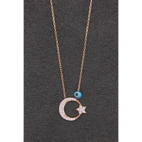 Bella Gloria TGK0188 Ay Yıldız Rose Gümüş Kolye