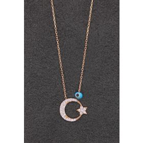 Bella Gloria TGK0188 Ay Yıldız Rose Gümüş Kolye