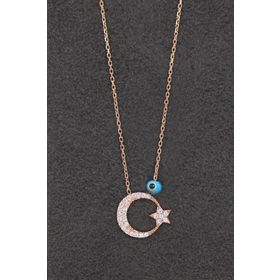 Bella Gloria TGK0188 Ay Yıldız Rose Gümüş Kolye