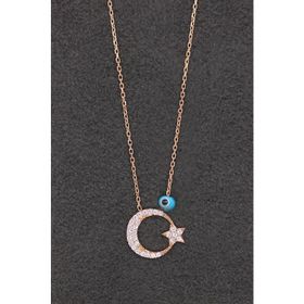 Bella Gloria TGK0188 Ay Yıldız Rose Gümüş Kolye