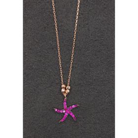 Bella Gloria TGK0191 Kırmızı Deniz Yıldızı Rose Kadın Gümüş Kolye