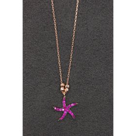 Bella Gloria TGK0191 Kırmızı Deniz Yıldızı Rose Kadın Gümüş Kolye