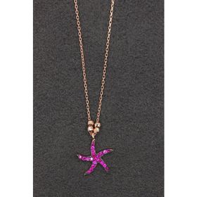 Bella Gloria TGK0191 Kırmızı Deniz Yıldızı Rose Kadın Gümüş Kolye