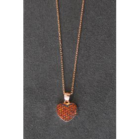 Bella Gloria TGK0282 Turuncu Kalp Rose Gümüş Kolye