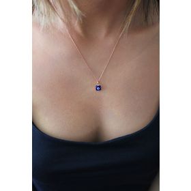 Bella Gloria TGK0368 Lacivert Nazar Boncuklu Kare Roz Gümüş Kolye