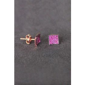 Bella Gloria TGP0094 Kırmızı Kare Rose Gümüş Küpe