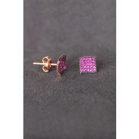 Bella Gloria TGP0094 Kırmızı Kare Rose Gümüş Küpe