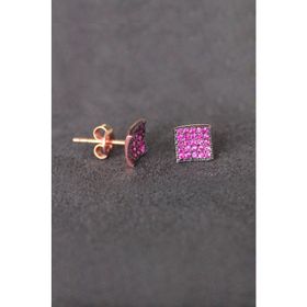Bella Gloria TGP0094 Kırmızı Kare Rose Gümüş Küpe