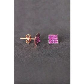 Bella Gloria TGP0094 Kırmızı Kare Rose Gümüş Küpe