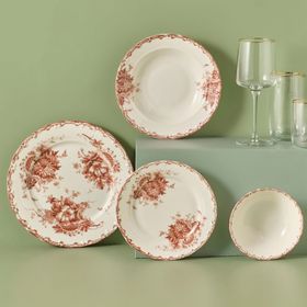 Bella Maison Antique 24 Parça 6 Kişilik Kırmızı Porselen Yemek Takımı