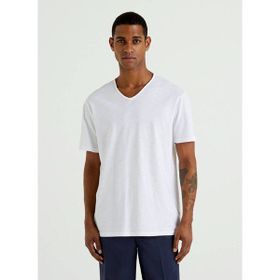 Benetton 123P3JE1J4264 V Yaka Beyaz Erkek T-Shirt