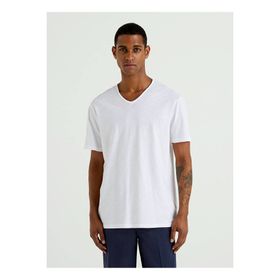 Benetton 123P3JE1J4264 V Yaka Beyaz Erkek T-Shirt