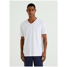 Benetton 123P3JE1J4264 V Yaka Beyaz Erkek T-Shirt