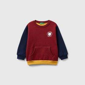 Benetton 3EB5G10BA Bordo Mix Slogan Baskılı Erkek Çocuk Sweatshirt