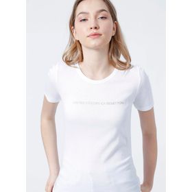 Benetton 3GA2E16A2 5002847494002 Bisiklet Yaka Normal Kalıp Kadın Beyaz T-Shirt