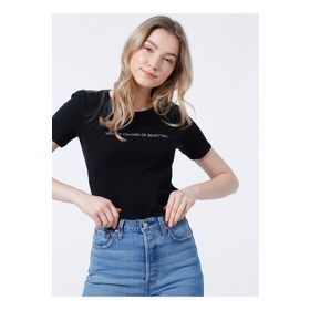 Benetton 3GA2E16A2 5002847495002 Bisiklet Yaka Normal Kalıp Kadın Siyah T-Shirt