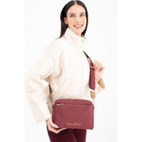 Benetton BNT1651 Bordo Camel Kadın Çapraz Çanta