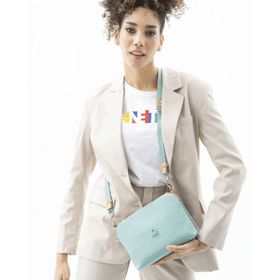 Benetton BNT461 Yeşil Açık Camel Logo Dokuma Çapraz Askılı Kadın Çantası
