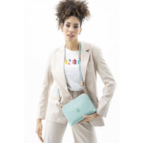 Benetton BNT461 Yeşil Açık Camel Logo Dokuma Çapraz Askılı Kadın Çantası