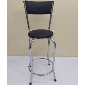 Bengi Ticaret 12760 Siyah 4 Adet Suni Deri Döşeme Metal Çelik Nikelaj Bar Tipi Yüksek Sandalye