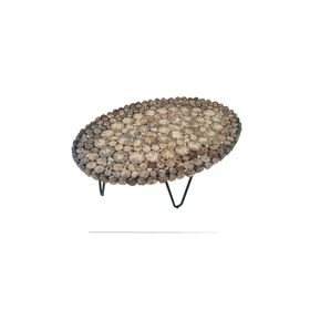 Bengi Ticaret 13896 Kütük Kuru Ağaç Dalı Kesme Yuvarlak Metal Ayak Üstü Cam El Yapım Orta Sehpa