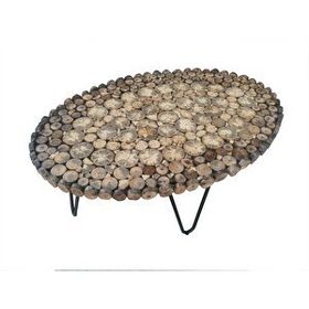 Bengi Ticaret 13896 Kütük Kuru Ağaç Dalı Kesme Yuvarlak Metal Ayak Üstü Cam El Yapım Orta Sehpa
