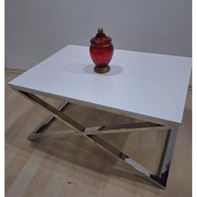 Bengi Ticaret 13917 X St Çapraz Model Metal Nikelaj Ayak Parlak Boya Tabla El Yapım Orta Sehpa
