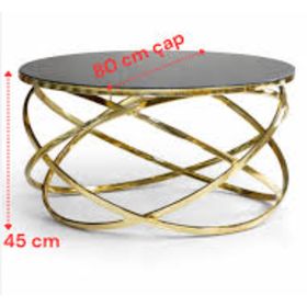 Bengi Ticaret 17144 ZLF Dalga Metal Ayak Gold renk Kaplama Beyaz MDF Tabla El Yapım Orta Sehpa