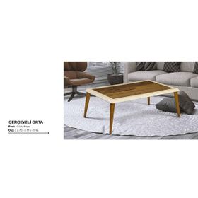 Bengi Ticaret 17602 Osm Çerçeve Parlak Ceviz Krem Kayın Retro Ayak El Yapım Orta Sehpa