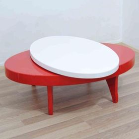 Bengi Ticaret 17780 Döner Oval Kayın Retro Ayak Mdf Tabla Beyaz Kırmızı El Yapım Orta Sehpa
