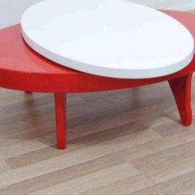Bengi Ticaret 17780 Döner Oval Kayın Retro Ayak Mdf Tabla Beyaz Kırmızı El Yapım Orta Sehpa