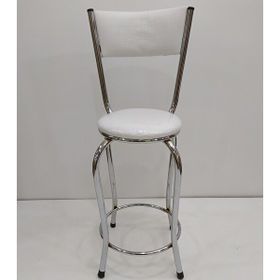 Bengi Ticaret 17856 Beyaz Suni Deri Metal Çelik Nikelaj El Yapımı Bar Tipi Yüksek Sandalye