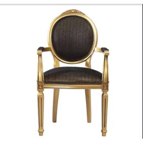 Bengi Ticaret 19774 Gold Çizgili Madalyon Tam Kolçak Örgü Kumaş Sandalye