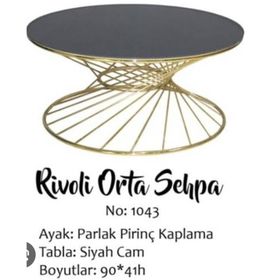 Bengi Ticaret Brc 18515 Rivoli Model Siyah Düz Cam Metal Gold Renk Kaplama El Yapım Orta Sehpa