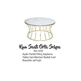 Bengi Ticaret Brc 19453 Kum Saati Sarı Mermer Temper Cam Metal Gold Kaplama El Yapım Orta Sehpa