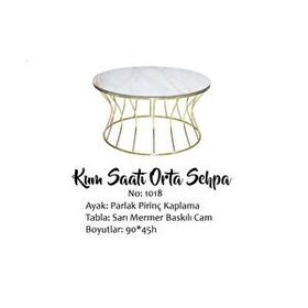 Bengi Ticaret Brc 19453 Kum Saati Sarı Mermer Temper Cam Metal Gold Kaplama El Yapım Orta Sehpa