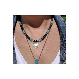Bengü Accessories Gözüm Sende Serisi Turkuaz Fimo Taşlı Altın Kaplama Zincir Kombinli Kolye