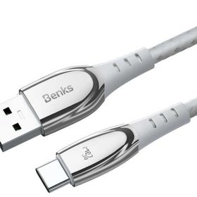 Benks D40 Type-C USB Kablo 5A 25W 120 cm Data Kablo 480 Mbps Kumaş Örgü Kablosu Beyaz Hızlı Şarj