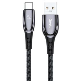 Benks D40 Type-C USB Kablo 5A 25W 120 cm Data Kablo 480 Mbps Kumaş Örgü Kablosu Beyaz Hızlı Şarj