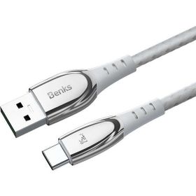 Benks D40 Type-C USB Kablo 5A 25W 120 cm Data Kablo 480 Mbps Kumaş Örgü Kablosu Beyaz Hızlı Şarj