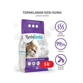 BentySandy Lavanta Kokulu Topaklanan İnce Taneli 5 lt Kedi Kumu