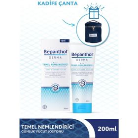 Bepanthol Derma 200 ml Temel Nemlendirici Günlük Vücut Losyonu + Kadife Çanta