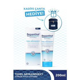 Bepanthol Derma 200 ml Temel Nemlendirici Günlük Vücut Losyonu + Kadife Çanta