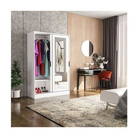 Berceste 185x120x48 cm Beyaz 2 Sürgü Kapaklı Aynalı 8 Bölmeli Gardırop