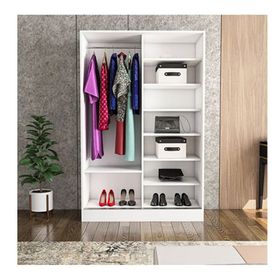 Berceste 185x120x48 cm Beyaz 2 Sürgü Kapaklı Aynalı 8 Bölmeli Gardırop