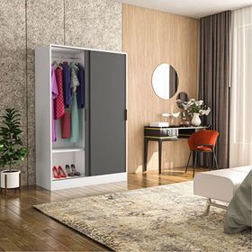 Berceste 2 Sürgü Kapaklı 8 Bölmeli Antrasit Beyaz Gardırop